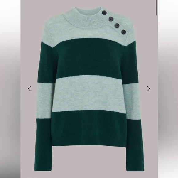 NWT Whistles Stripe Button Neck green multi Jumper size large - Picture 5 of 8